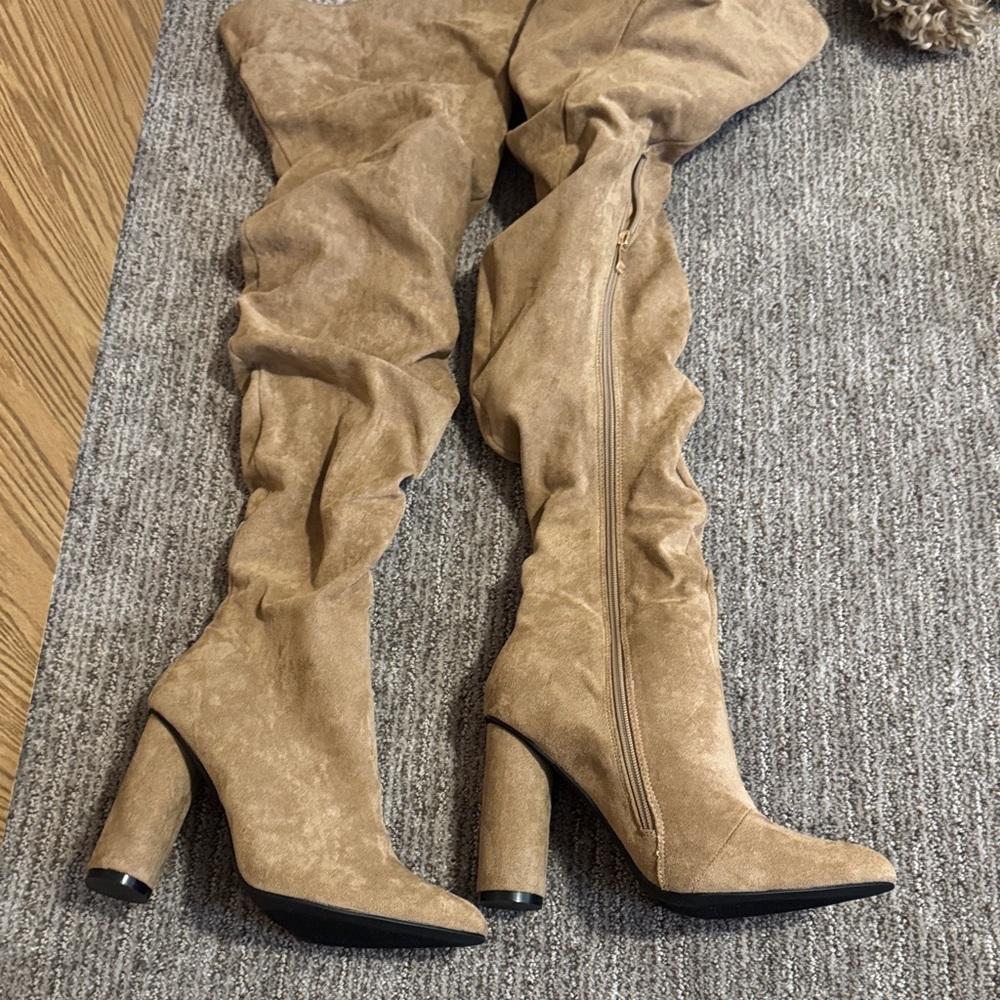 Fashion Nova Suede Over-the-Knee Slouch Boots - Tan